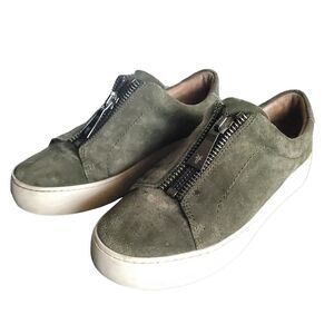 Frye Lena Women’s 7M Green Leather Slip On Zip Shoes Low Platform Sneaker